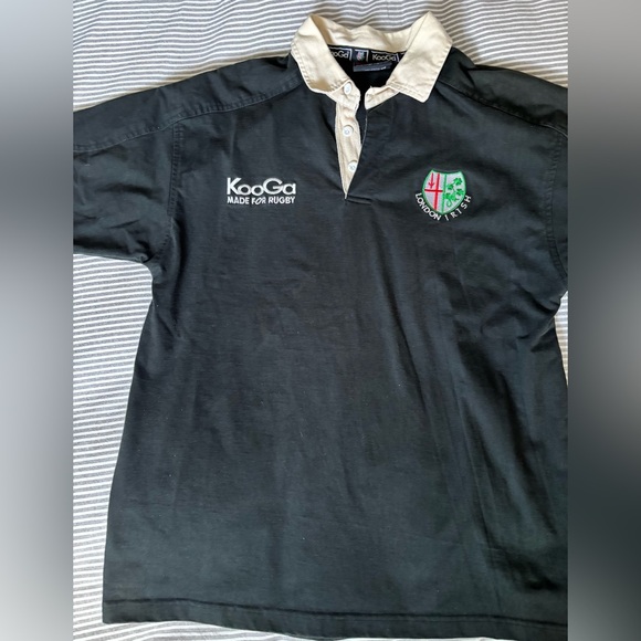 Vintage Kooga London Irish Rugby Union shirt short sleeve black/ beige men's M - Picture 2 of 14